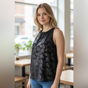 Kenar Black Floral Jacquard Halter Shell